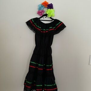 Senorita dress for a dance or dress up with flower head band